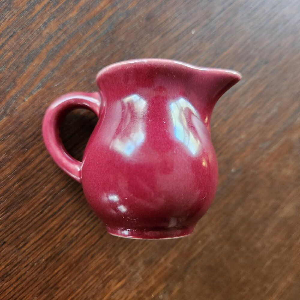 Homer Laughlin Harlequin Individual Toy Creamer Maroon Crimson Vintage Pitcher - Picture 3 of 7